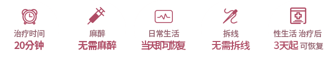 治疗时间：20分钟 / 无需麻醉 / 当天即可恢复日常生活 / 실밥제거 불필요 / 시술 후 성관계 3일 후