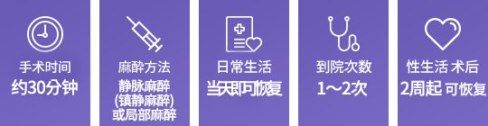 手术时间 / 麻醉方式 / 日常生活 / 到院次数 1～2次 / 术后2周起可恢复性生活